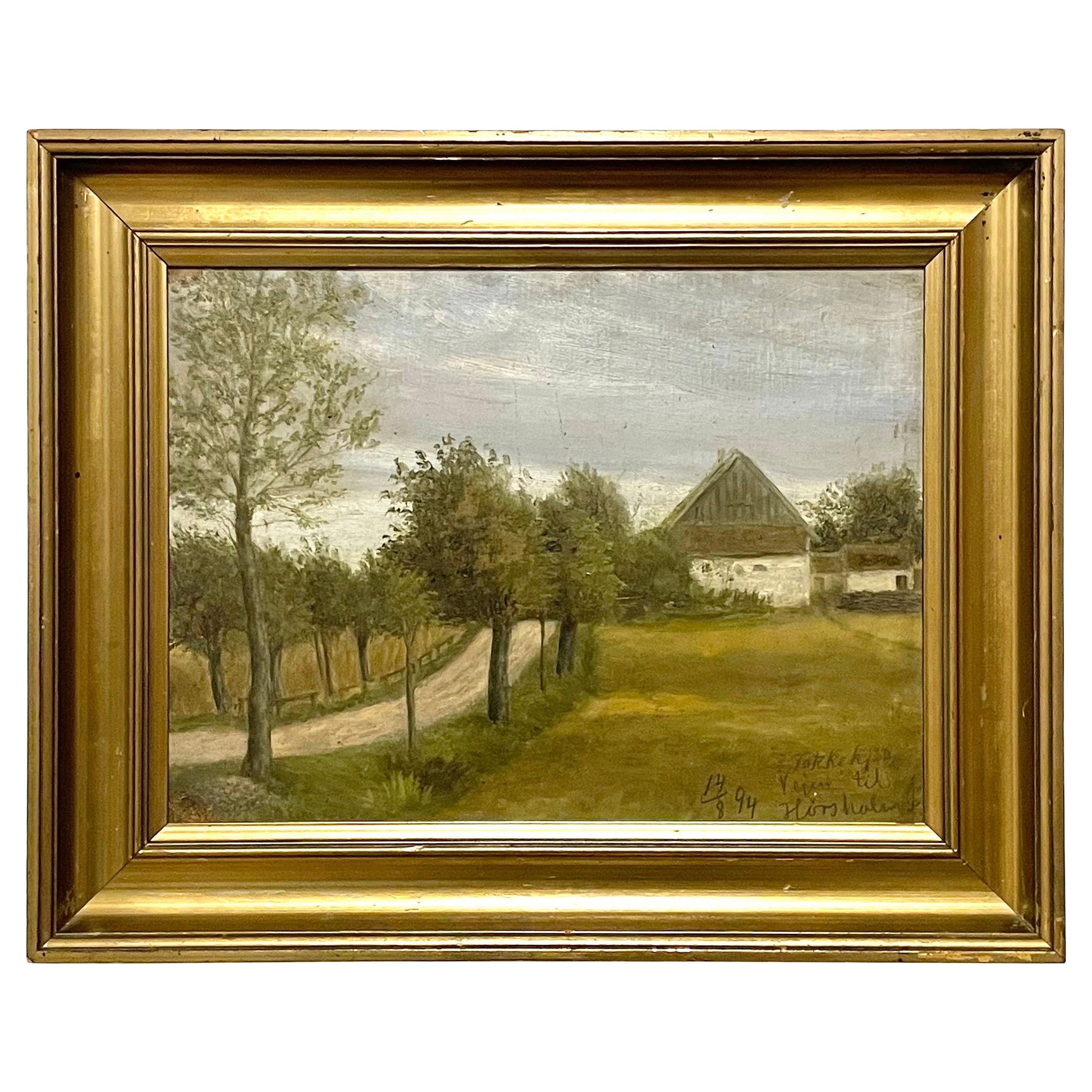 Late 19th century antique landscape oil painting with motive from Hørsholm For Sale
