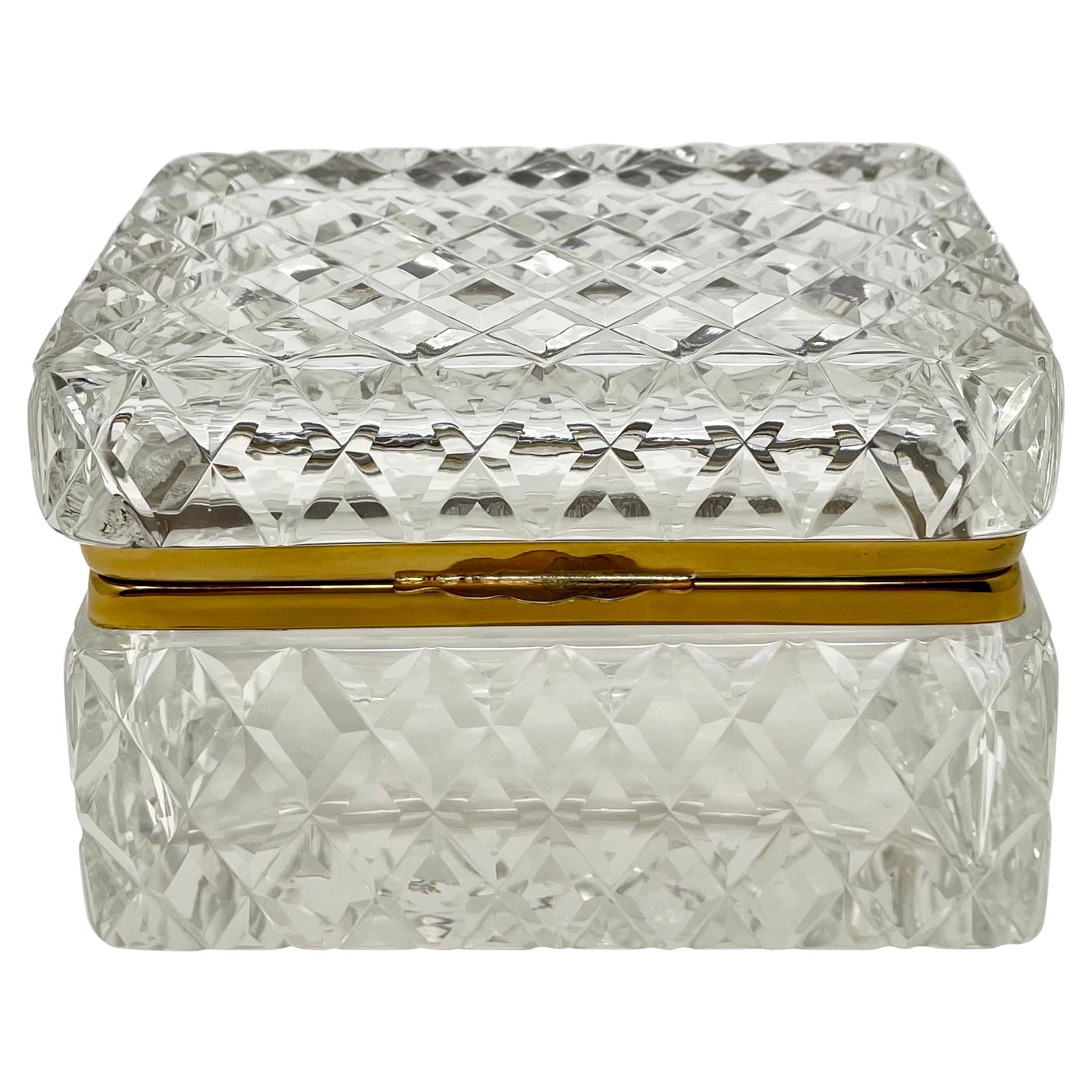 Antique French Cut Crystal and Gold Bronze Box, Circa 1890. For Sale