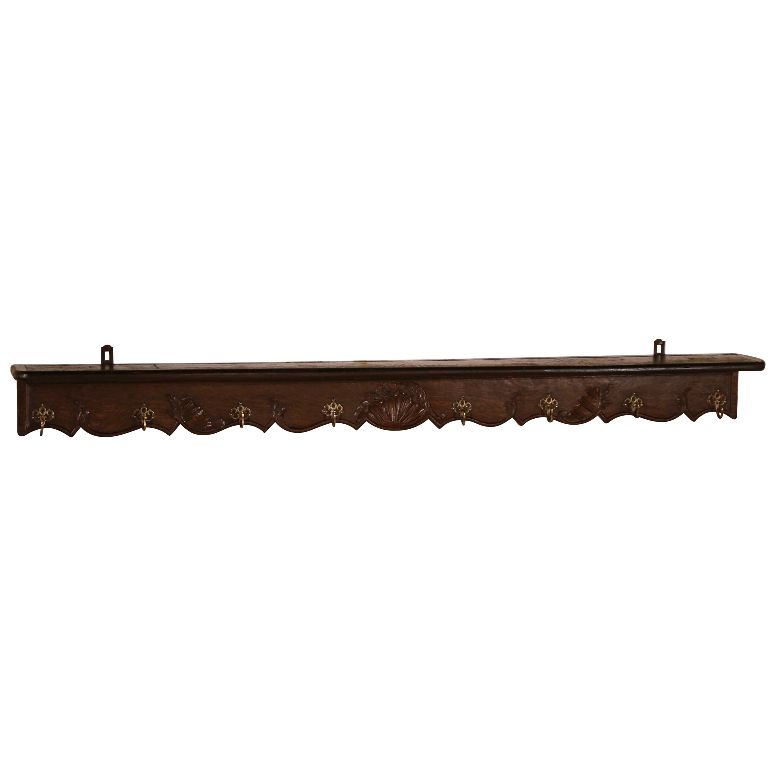 19th Century French Louis XV Carved Oak Wall Hanging Shelf from Normandy For Sale