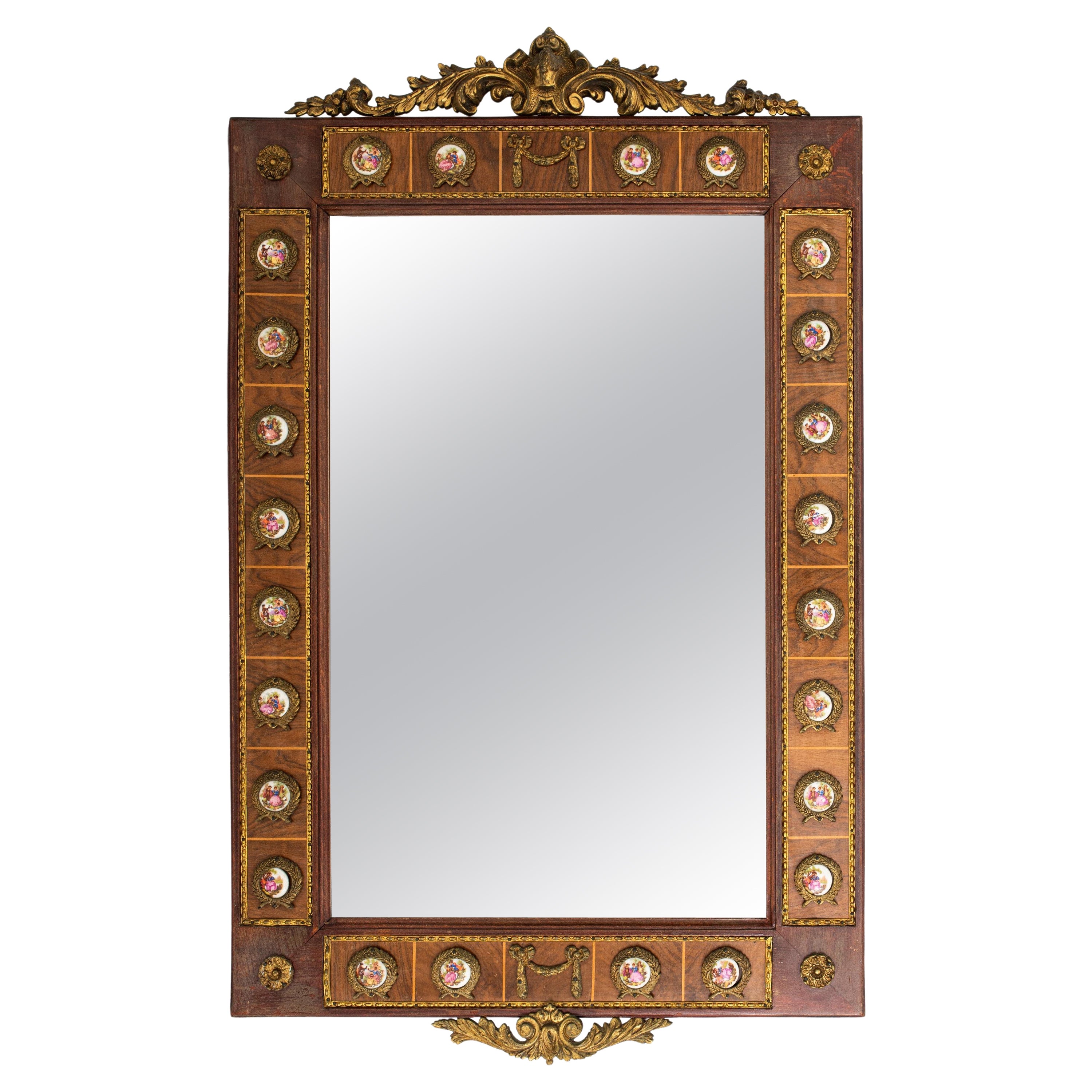 Louis XVI Style Porcelain & Ormolu Mounted Mirror For Sale