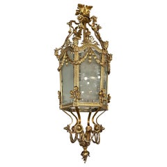 Beautiful, French baroque bronze and etched glass lantern (pair available) 
