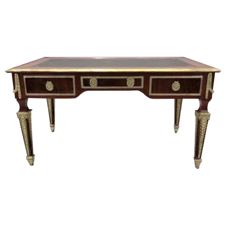 Antique French Napoleon Brass Ormolu Mounted 3 Drawer Writing Desk For Sale