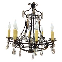 1920’s French Gilt Iron and Crystal Chandelier 