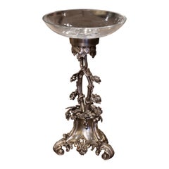 Retro Mid-Century French Silvered Bronze Surtout de Table Centerpiece with Glass Bowl