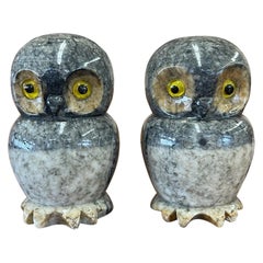 Vintage Pair of Owl Figurines. Likely Italian Alabaster.