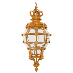 Antique French 19th Century Louis XVI St. Ormolu And Crystal Lantern