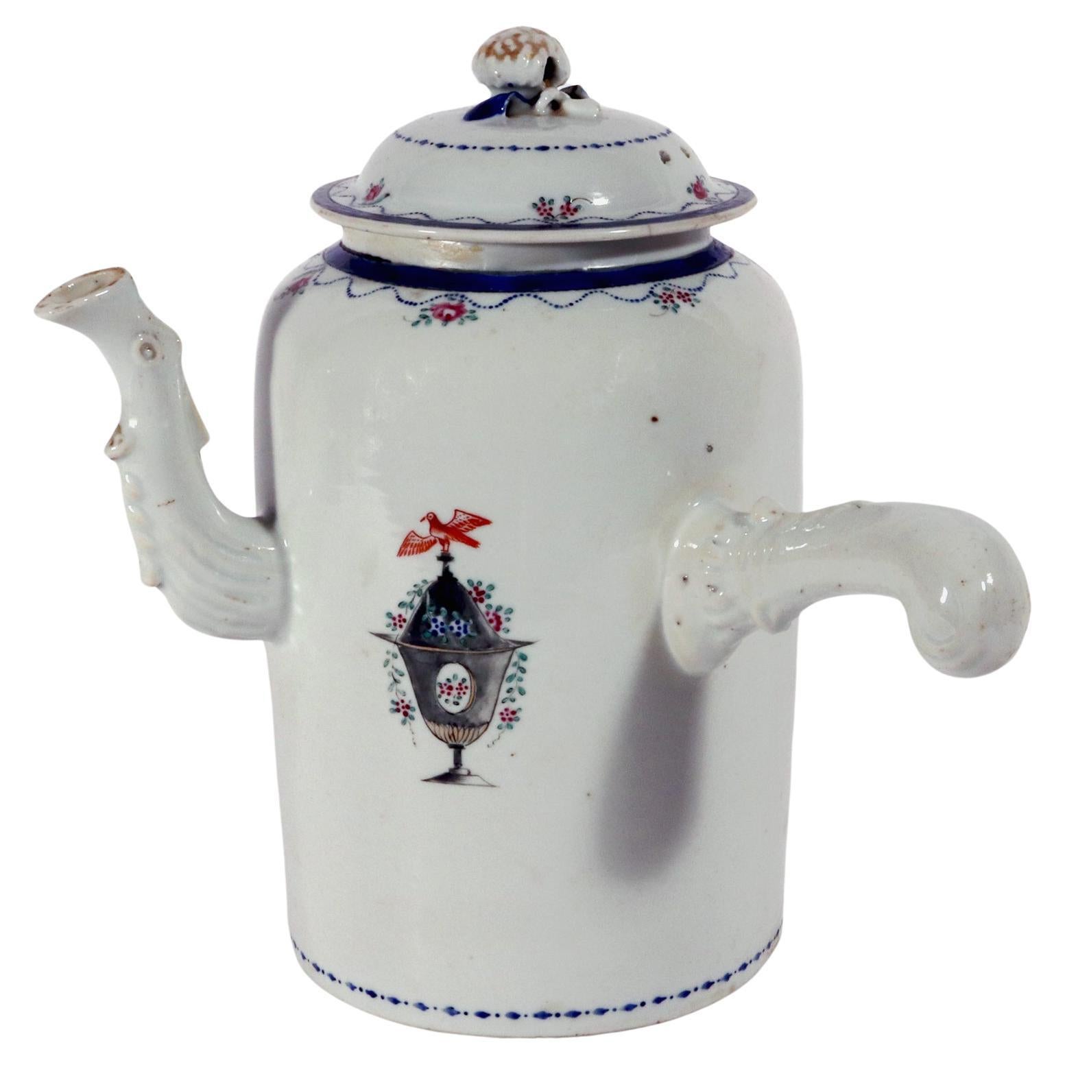 Chinese Export Porcelain American Market Chocolate Pot and Cover