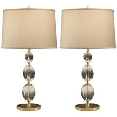 2 Pairs of Italian Mid-Century Modern Style Brass and Crystal Sphere Table Lamps