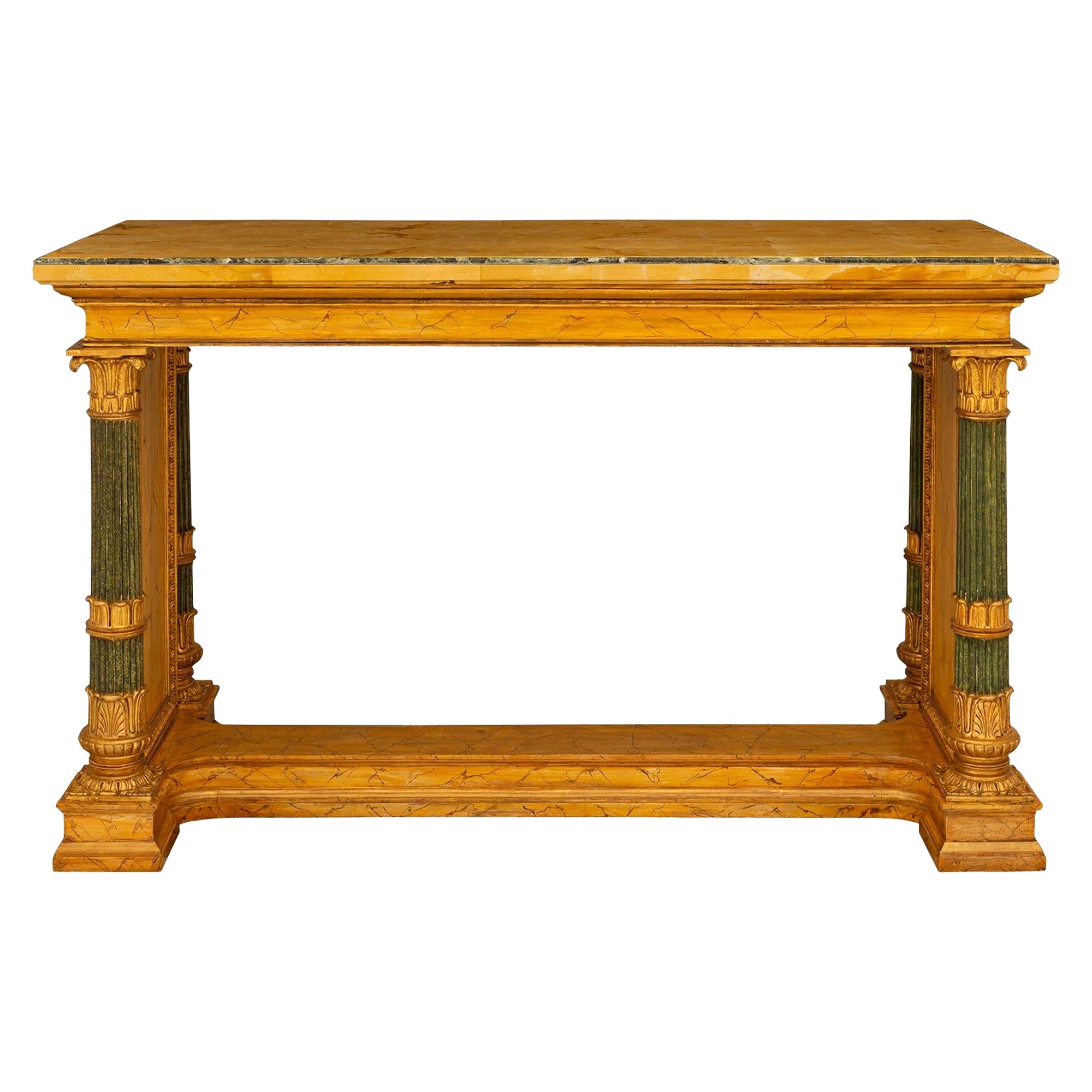 Italian 19th c. Neo-Classical St. Marble, Faux Marble, & Giltwood Center Table