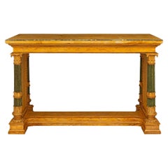 S. XIX italiano Mesa central neoclásica de mármol, imitación de mármol y madera de giltwood
