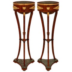Antique Pair Of Baltic 19th c. Neo-Classical St. Ormolu, Mahogany, And Marble Pedestals