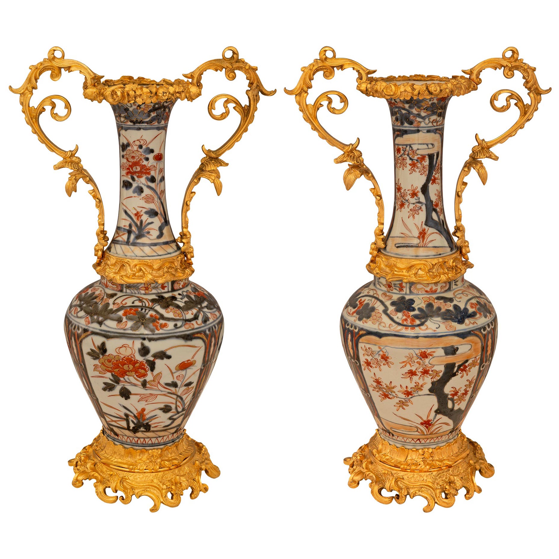 Pair Of Japanese 19th Century Imari Porcelain Vases For Sale