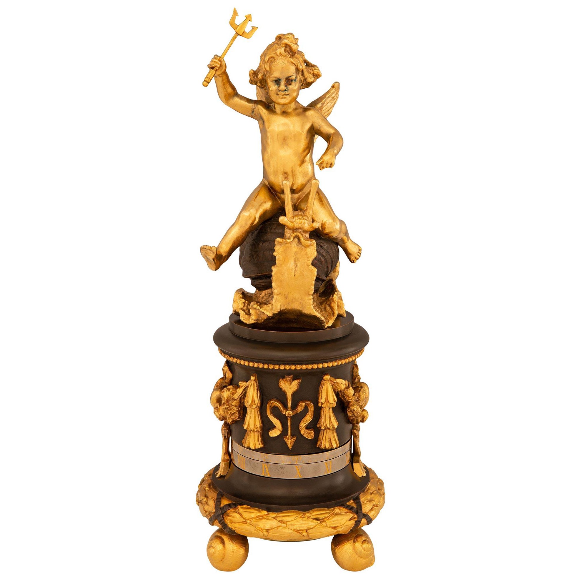 Französische Jahresuhr aus Bronze und Goldbronze aus der Belle Epoque des 19. Jahrhunderts im Angebot