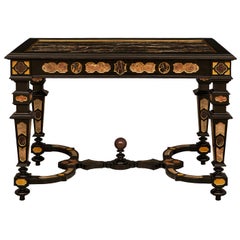 Italian 19th c. Baroque St. Ebonized Fruitwood And Portoro Marble Center Table