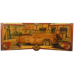 Early Carnival Automobile Ride Original Hand-Painted Rounding Board