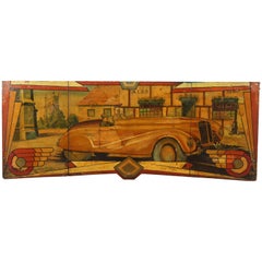 Antique Early Carnival Automobile Ride Original Hand-Painted Rounding Board