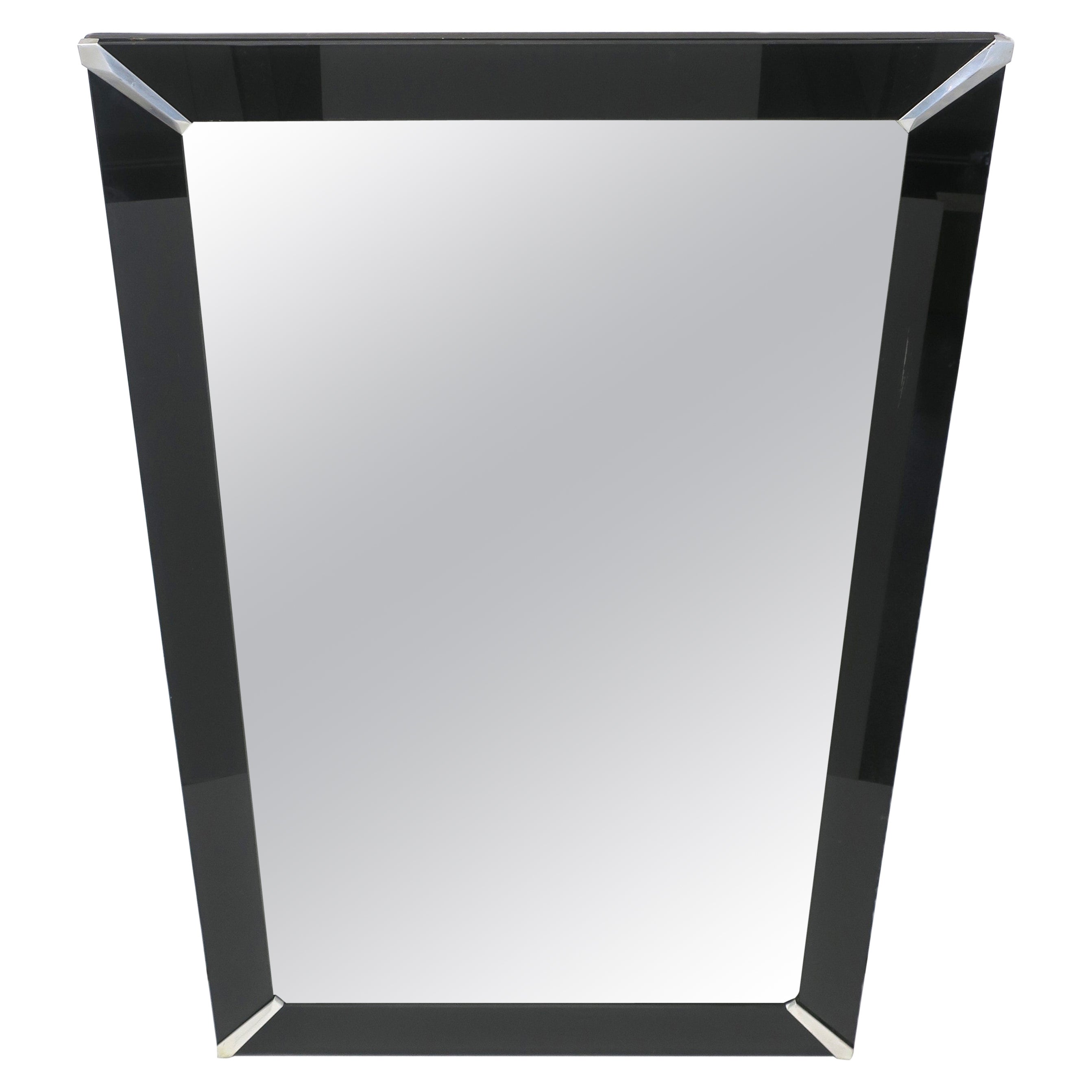 Art Deco Wall Mirror with Black Glass Frame For Sale