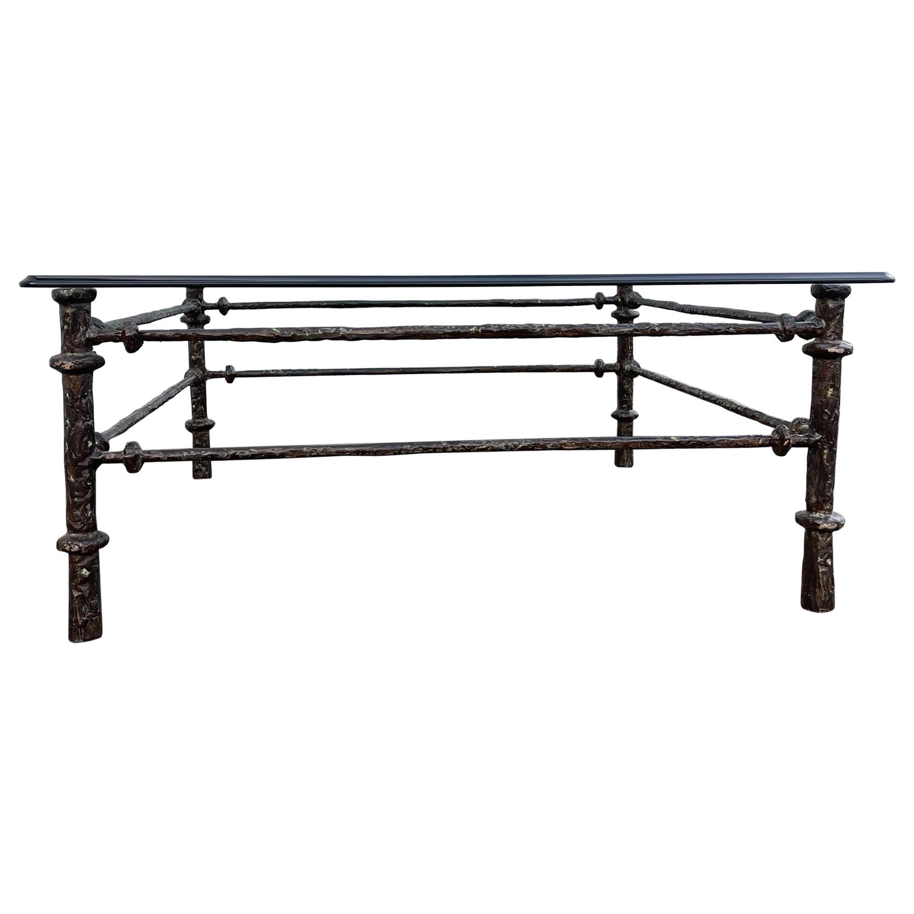 Giacometti Style Patinated Bronze Finish Sculptural Coffee Table For Sale