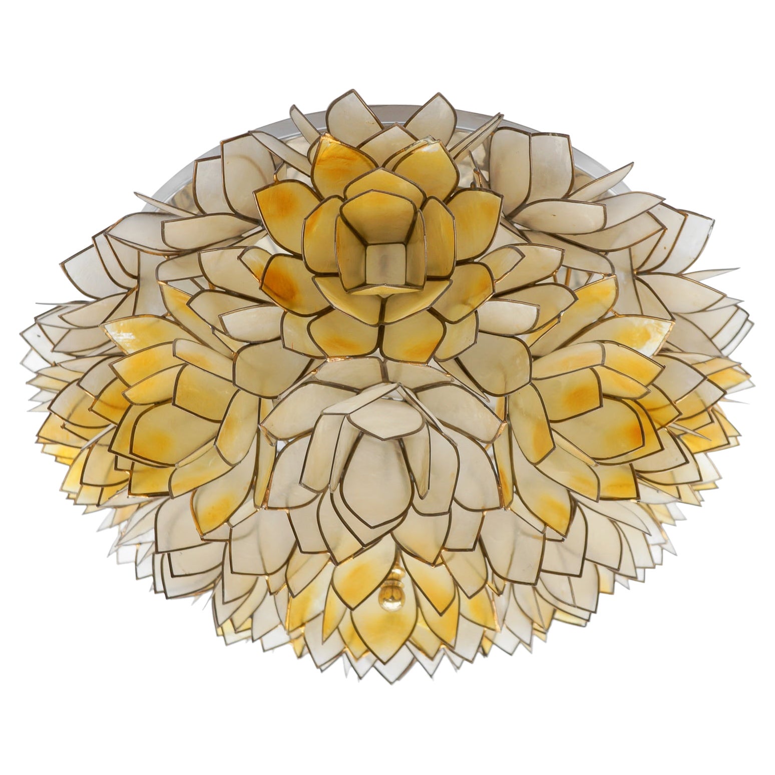 Flower Spherical Wall or Ceiling Lamps Made of Mother-of-Pearl in Yellow, 1960s For Sale