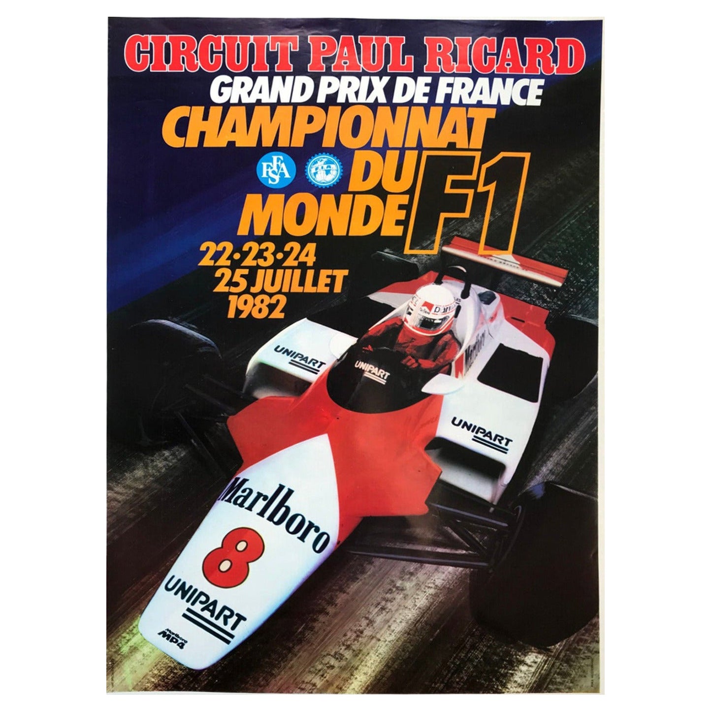 Affiche vintage originale du Grand Prix de France de 1982 Paul Ricard en vente