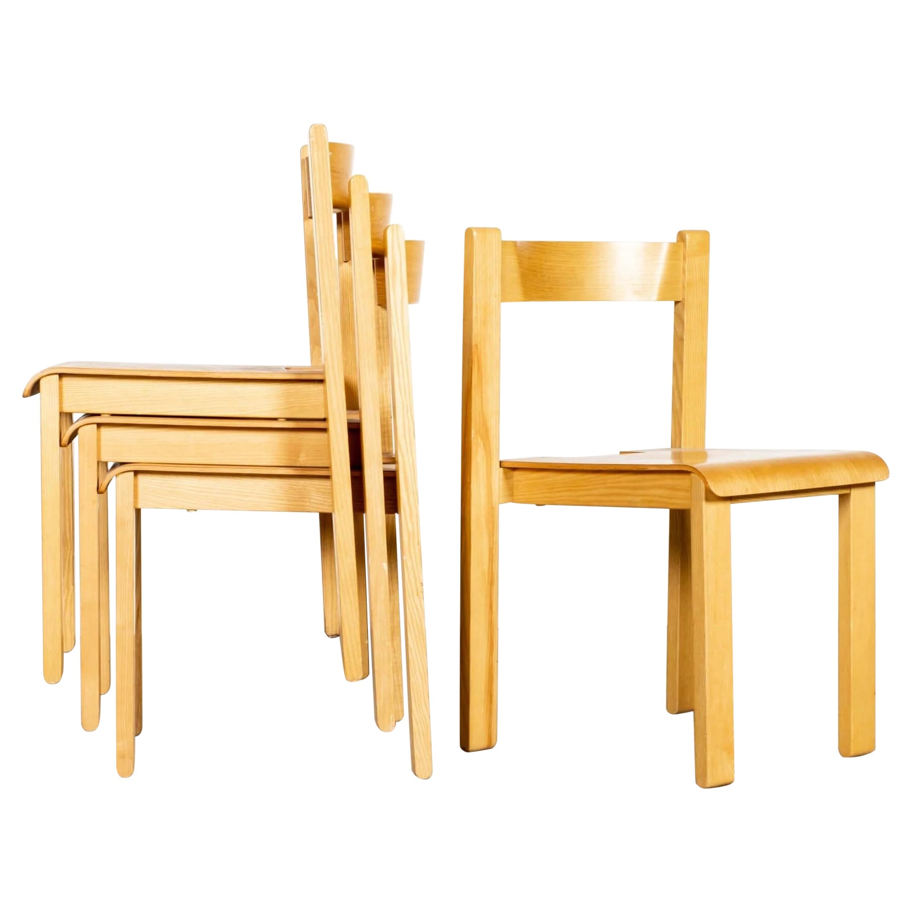 Set of 4 Plywood School Chairs by Vico Magistretti