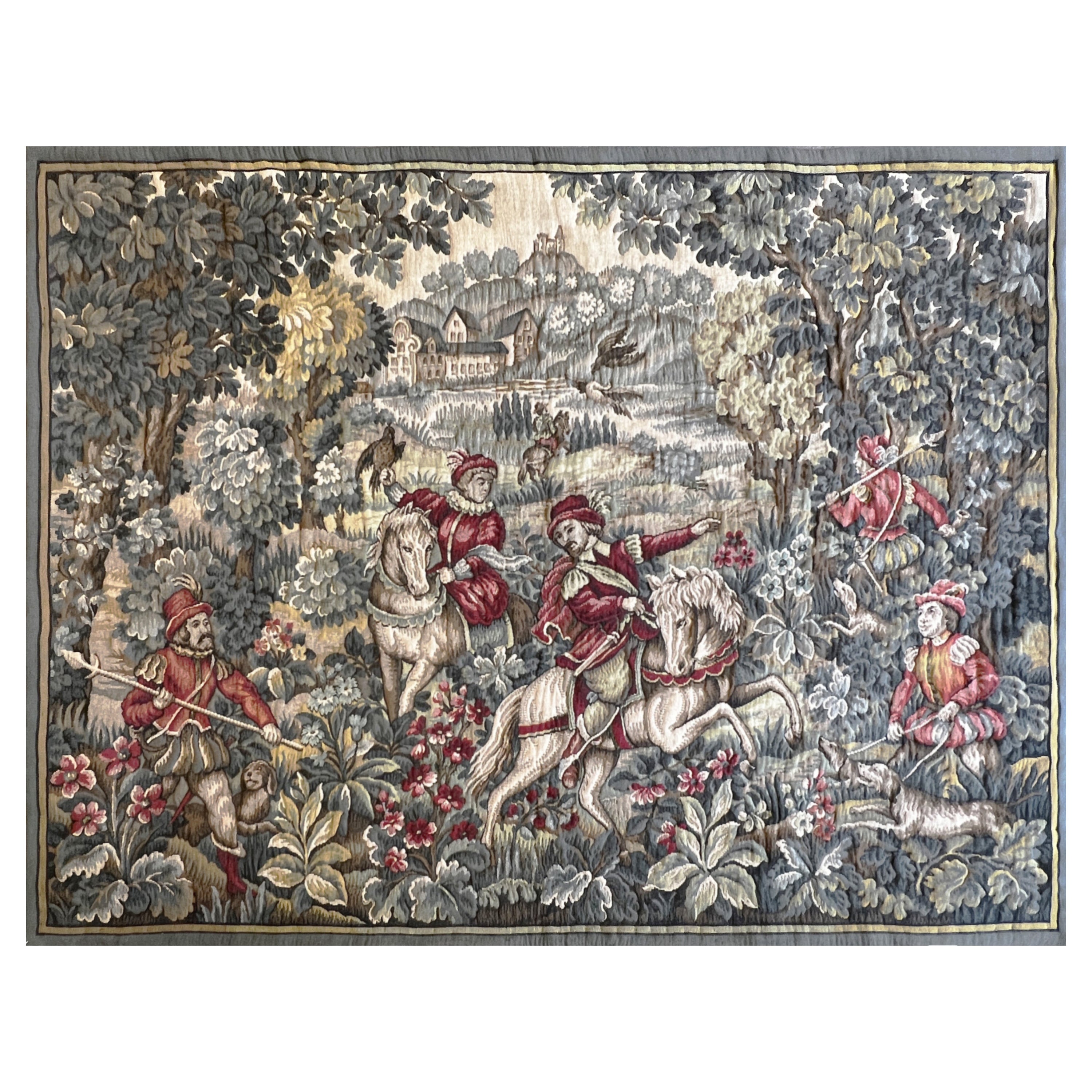 Jacquard French Tapestry - Bird Hunting - Circa 1950, 1m76x1m30 - No. 1216 For Sale