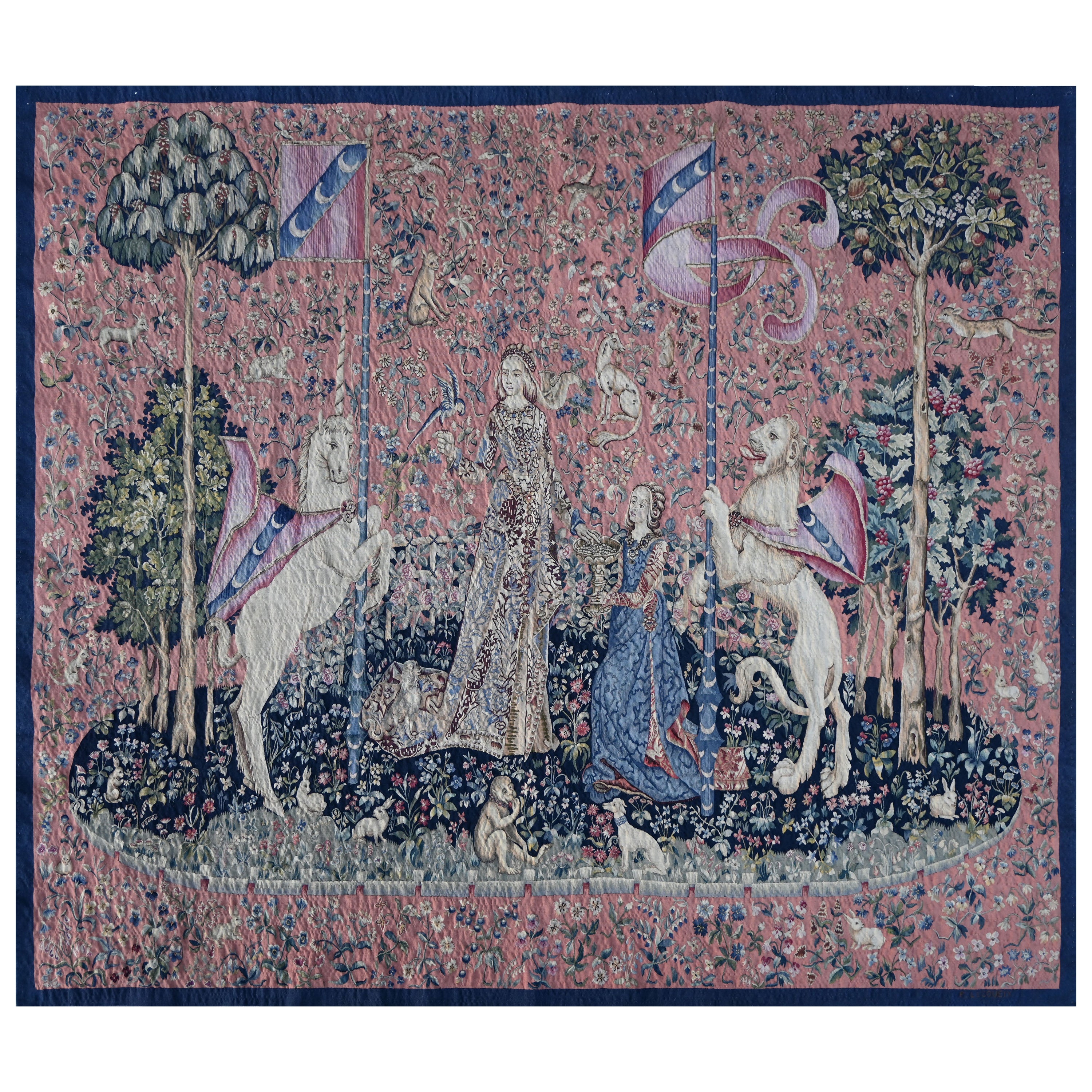Very Fine 19th Century Aubusson french Tapestry - The Lady with Unicorn  N° 1364 For Sale
