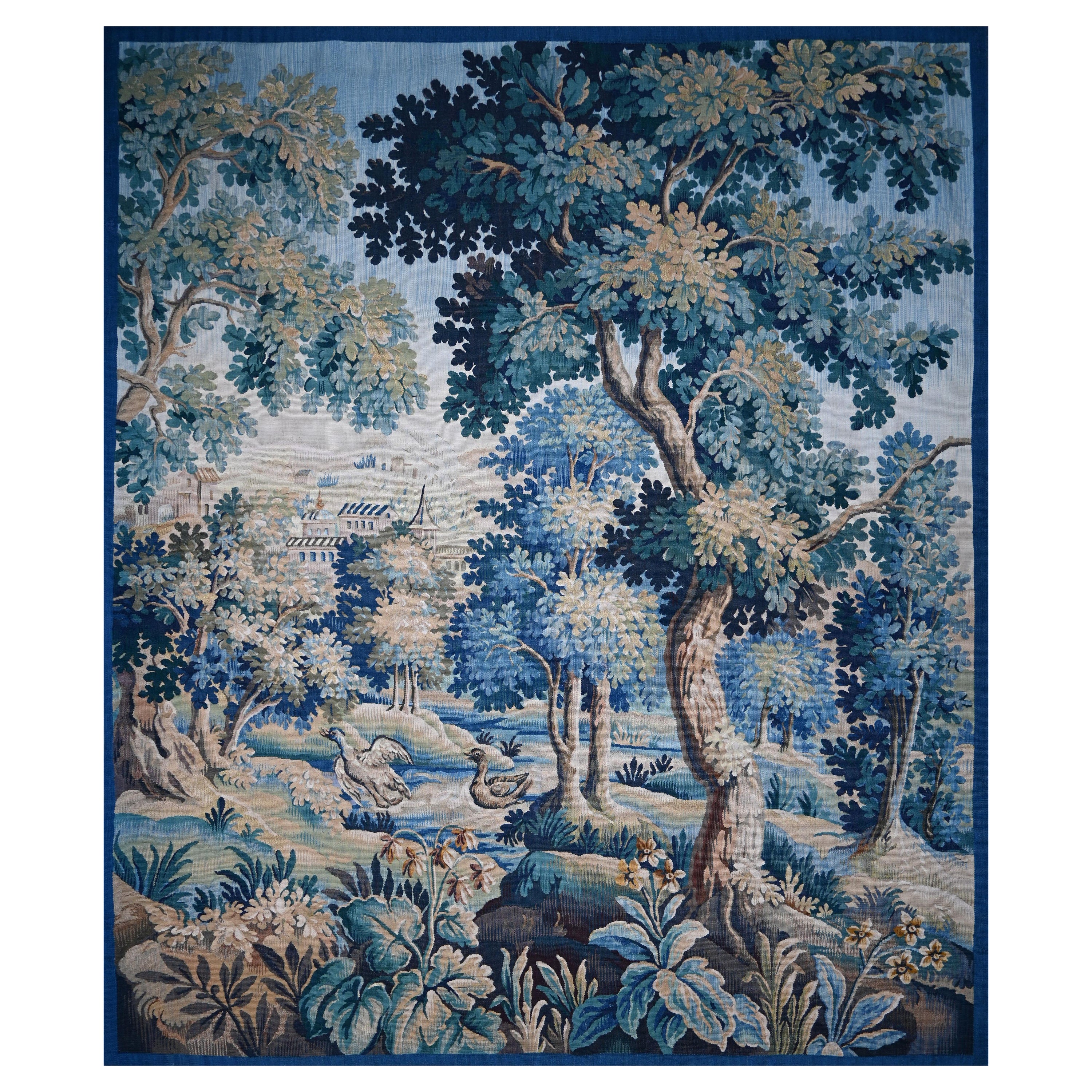Französischer Aubusson-Wandteppich Grünes 19. Jahrhundert - 1m92x1m50 - Nr. 1365 im Angebot