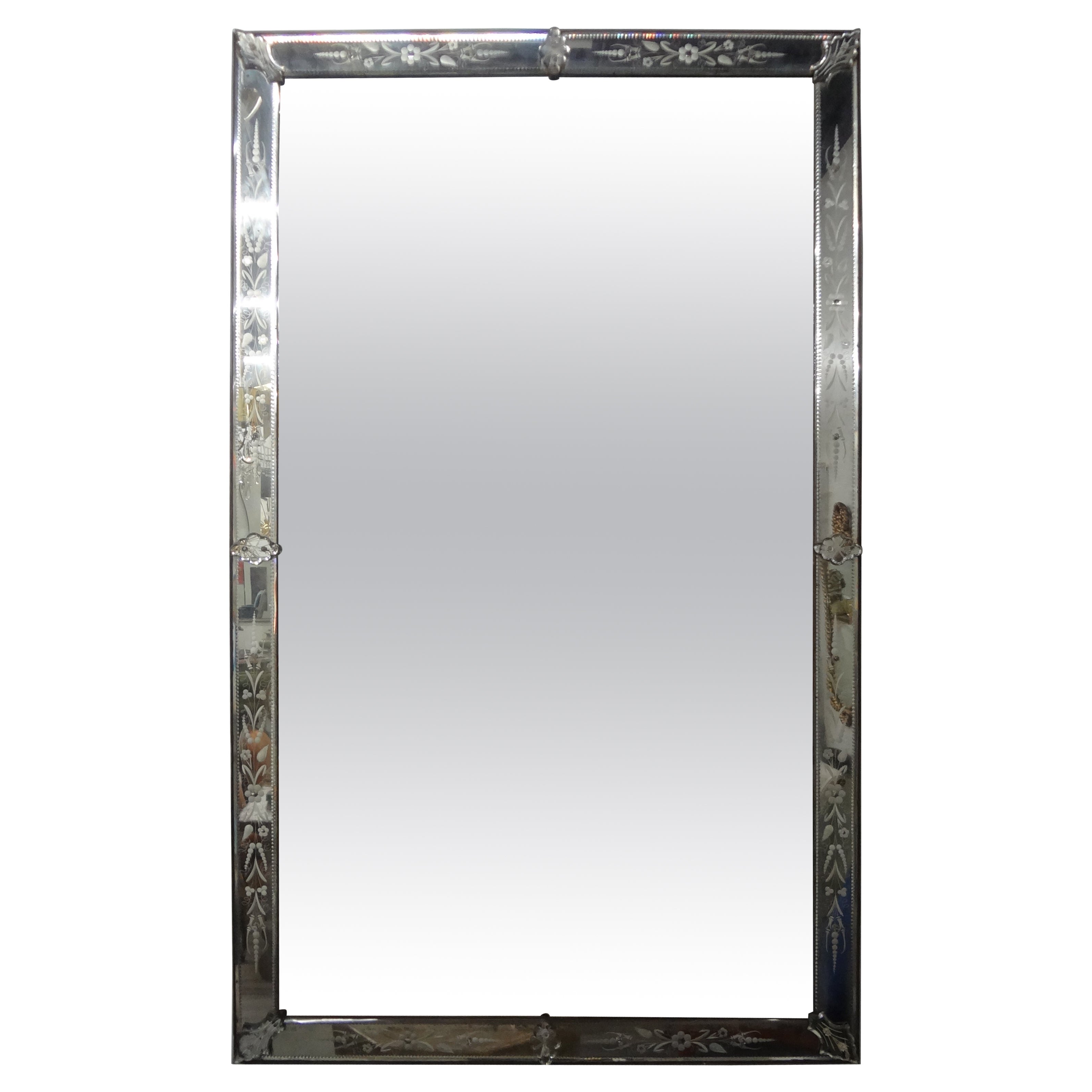 Large Venetian Etched Beveled Mirror For Sale