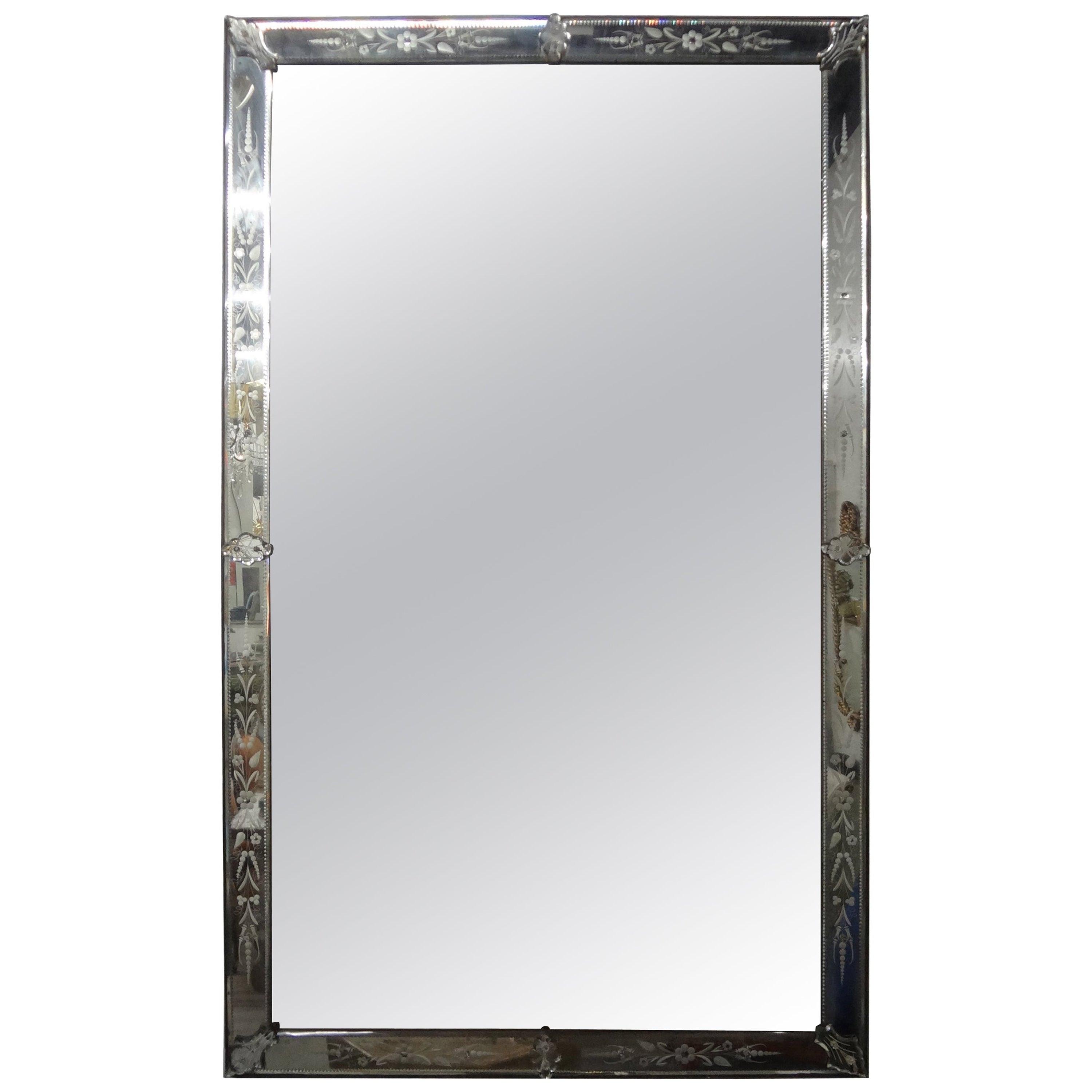 Large Venetian Mirror, Etched And Beveled