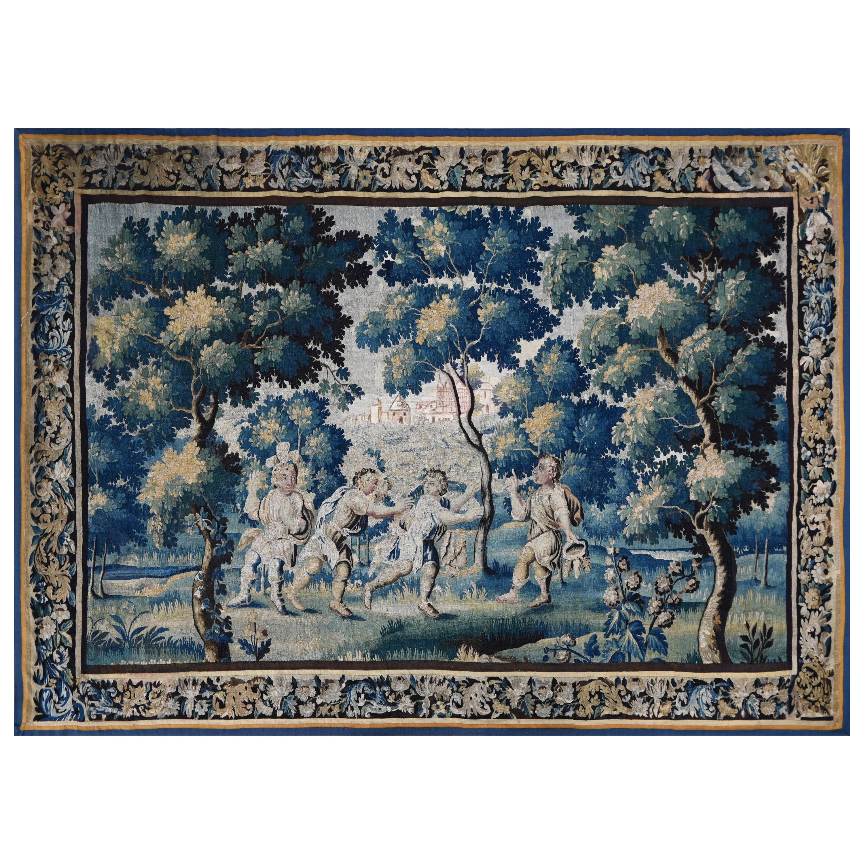 Flanders tapestry 17th century - Children's games - L3m55xH2m40 - No. 1367 For Sale