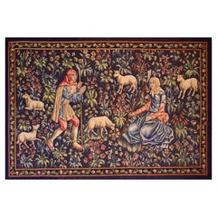 French Aubusson Tapestry signed 19th century - A couple of shepherds - No. 1369