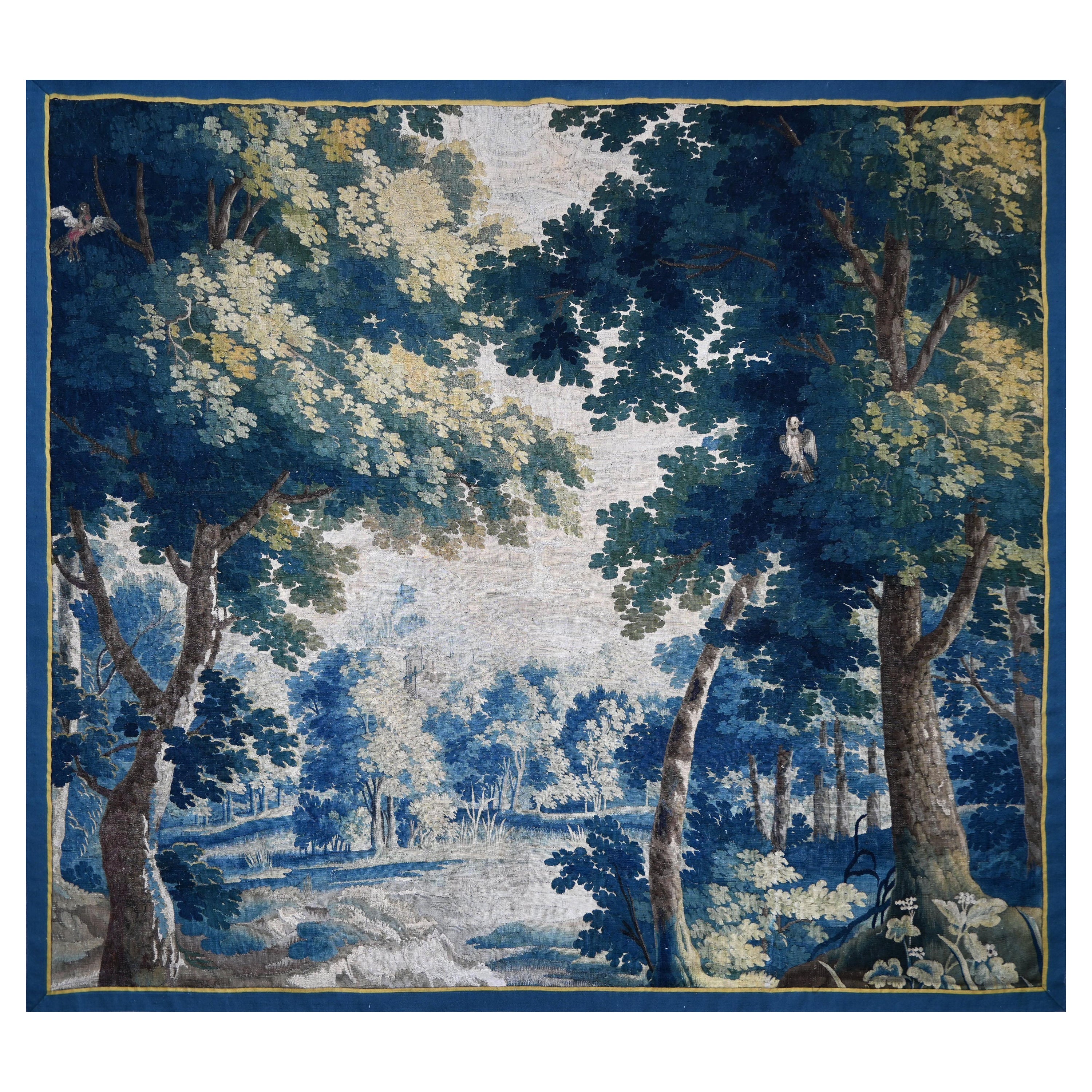 French Aubusson greenery Tapestry 17th century - L2m13xH1m78 - No. 1373 For Sale