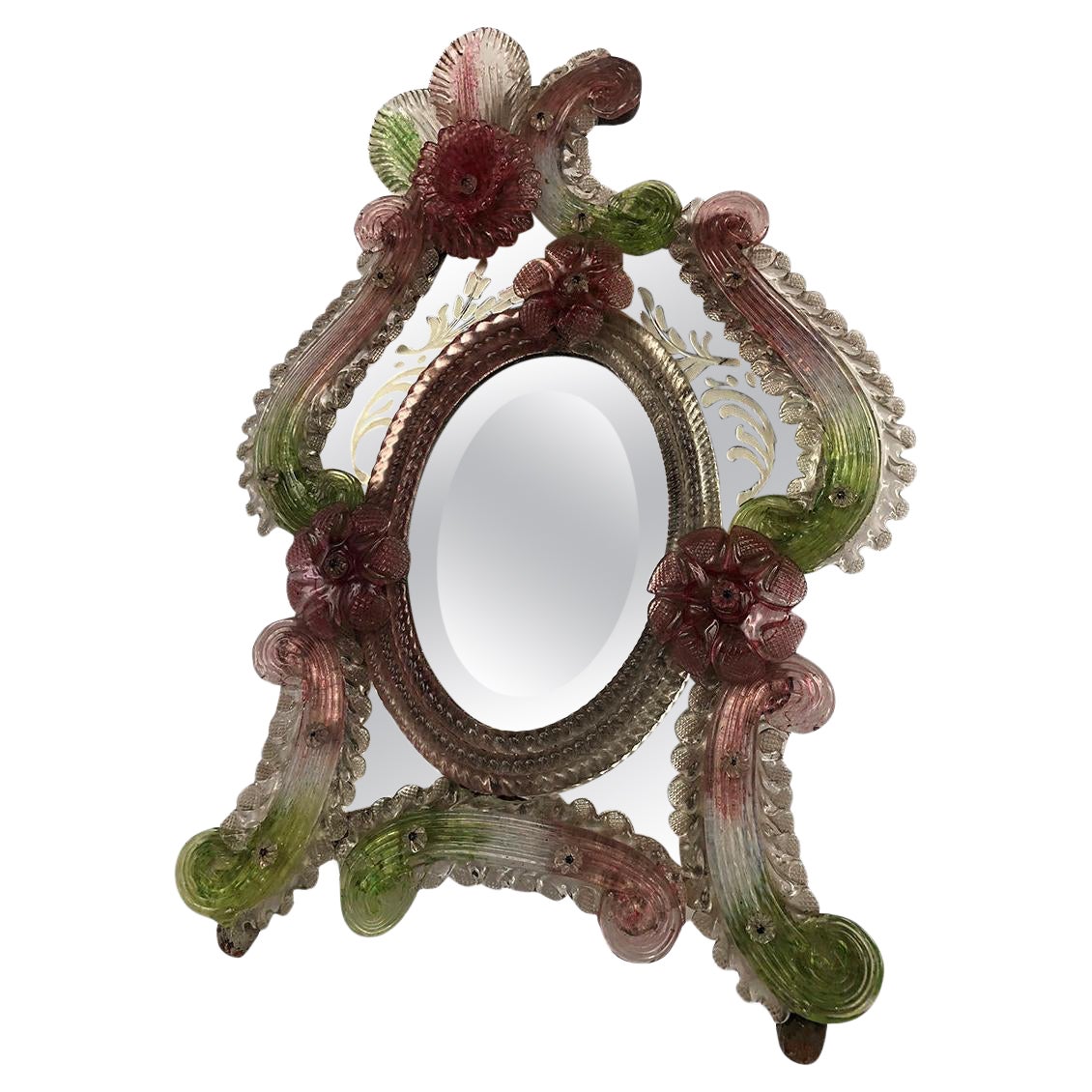 Miroir de table en verre coloré de Murano For Sale