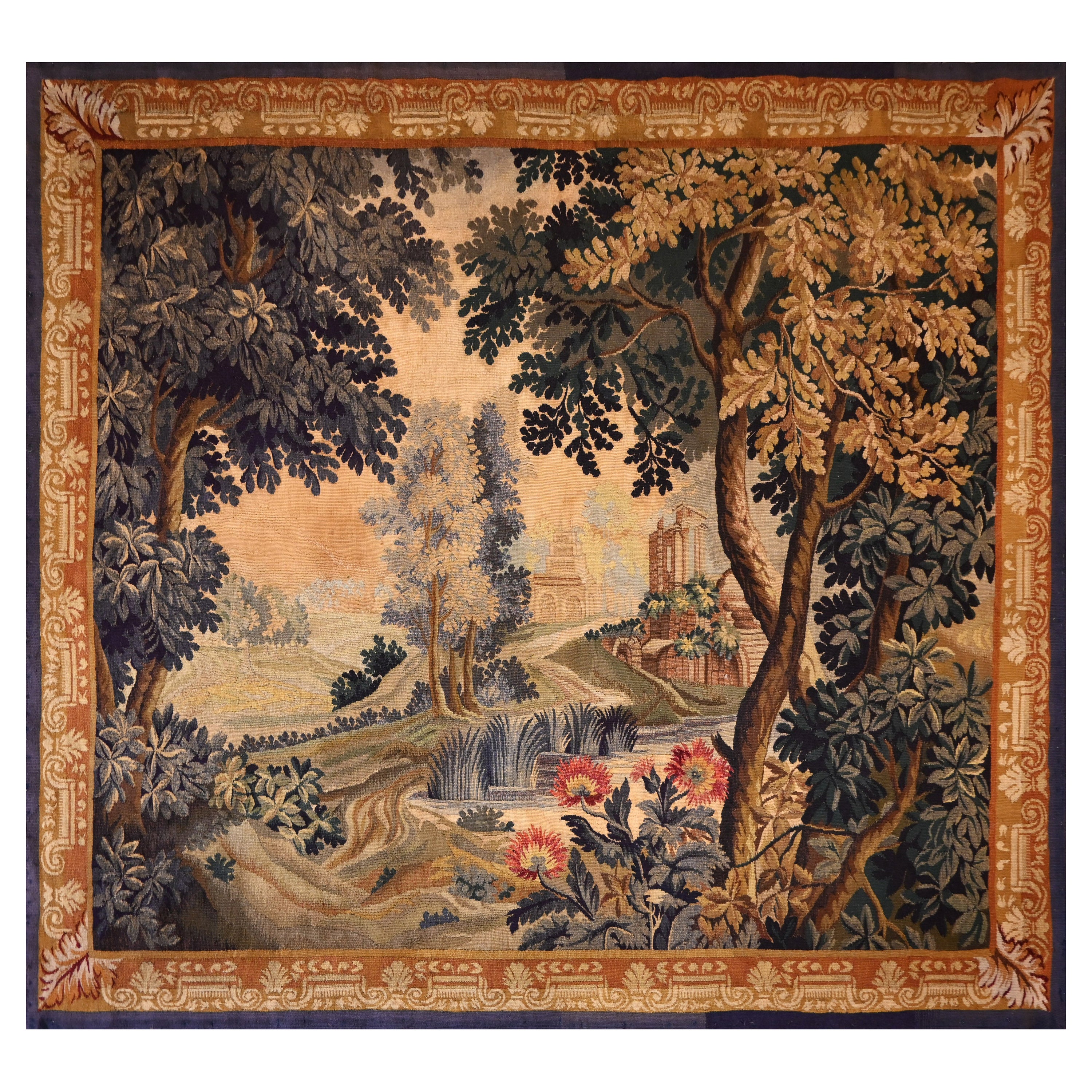 Greenery French Aubusson Tapestry 19th century - L1m76xH1m48 - No. 1384 For Sale