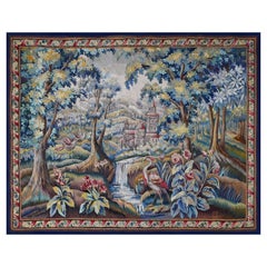 Antique Beautiful french greenery Aubusson Tapestry 19th century - L2m12xH1m70, N° 1385