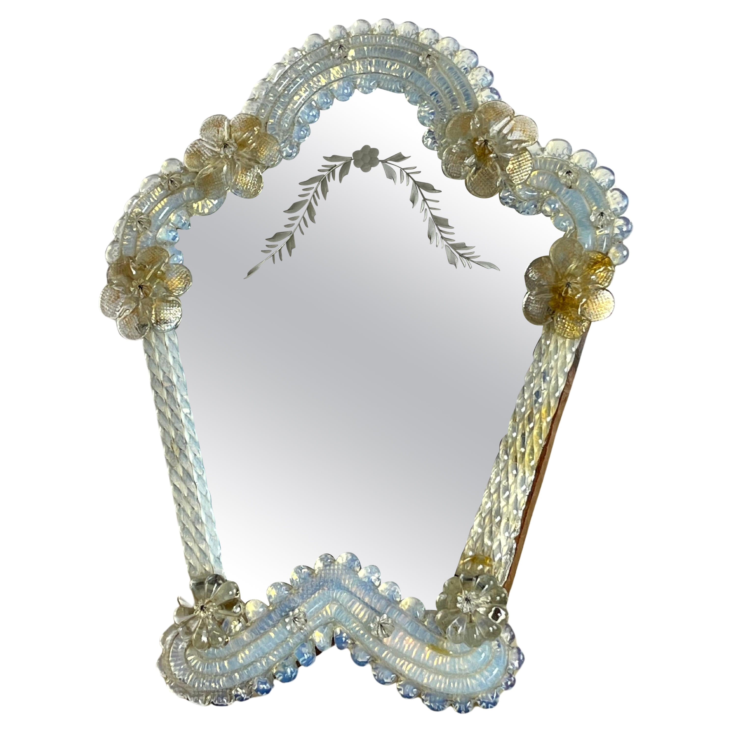 Mid-Century Venetian Murano Glass Table Mirror, Italian Design 1960s For Sale