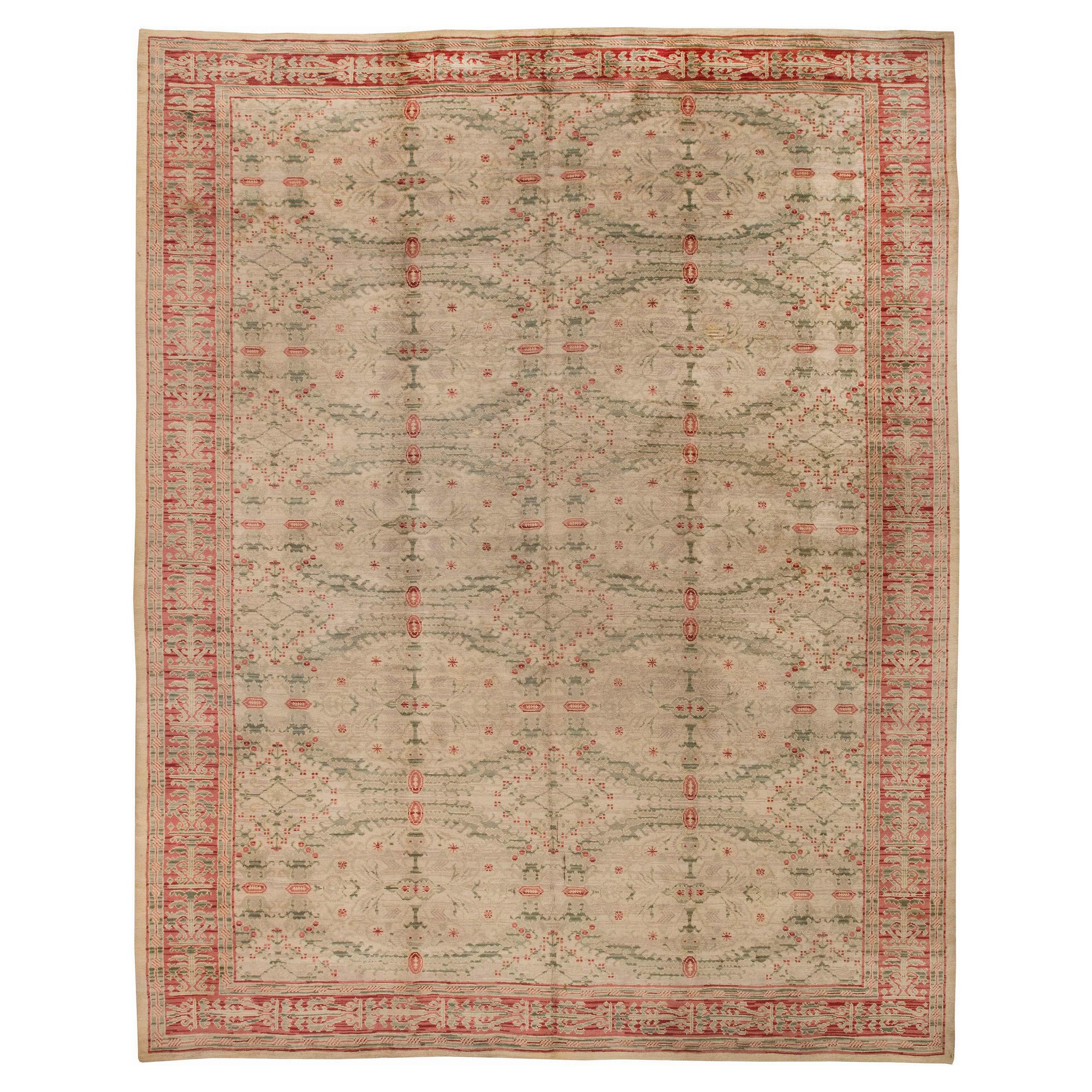 Tapis en laine espagnol du milieu du 20e siècle, à motifs floraux, fait à la main
