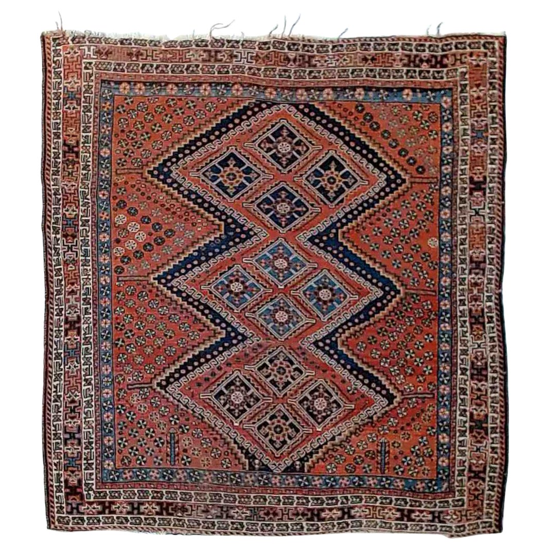 Antique Shiraz Oriental Wool Rug with Triple Medallion C1920 For Sale