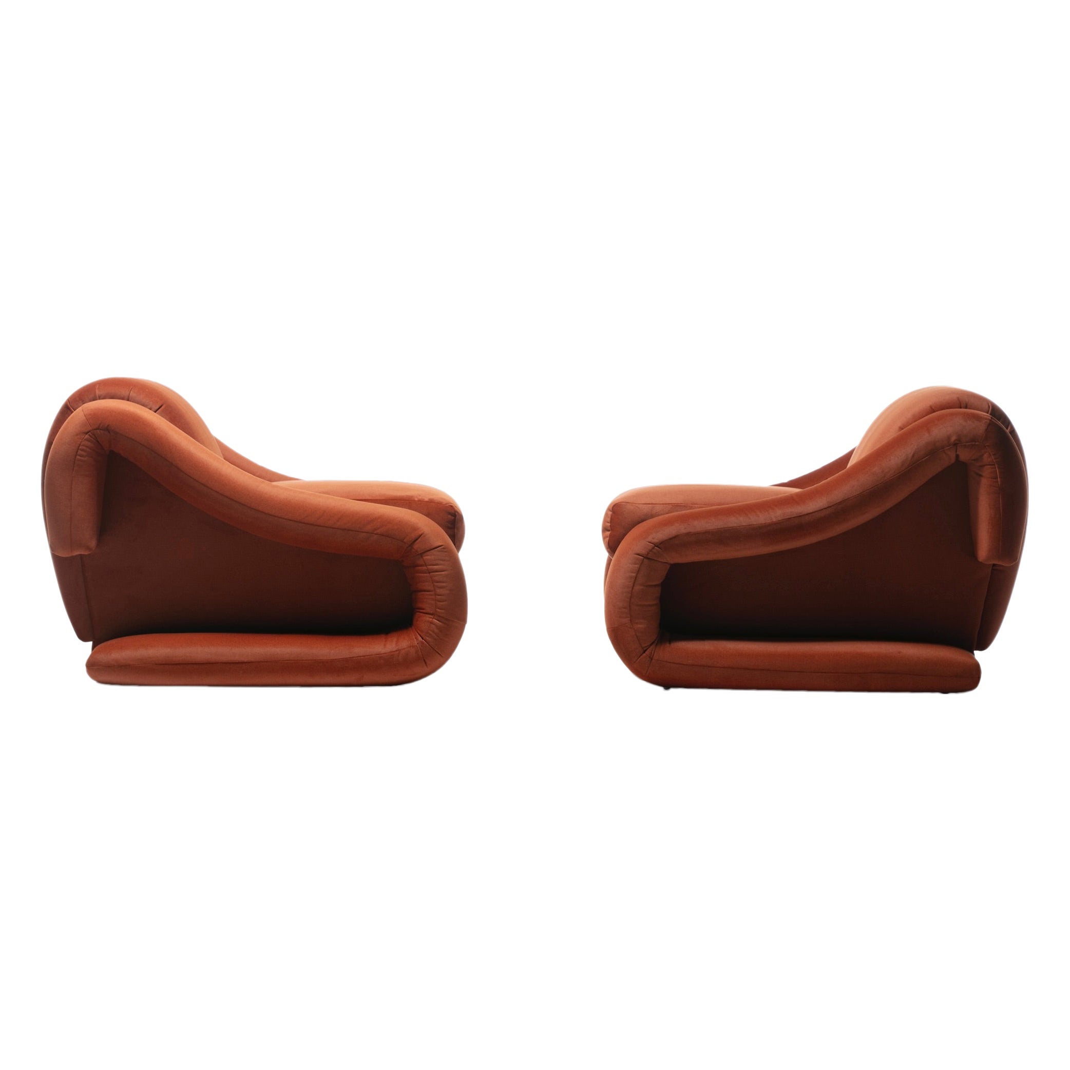 Monumental Post Modern Pair of Weiman Lounge Chairs in Marmalade Orange Fabric