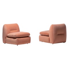 Used Pair of 1970s Italian Mario Bellini Style Slipper Chairs in Blush Pink Fabric