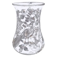 Antique English Stourbridge hand engraved glass vase circa 1890