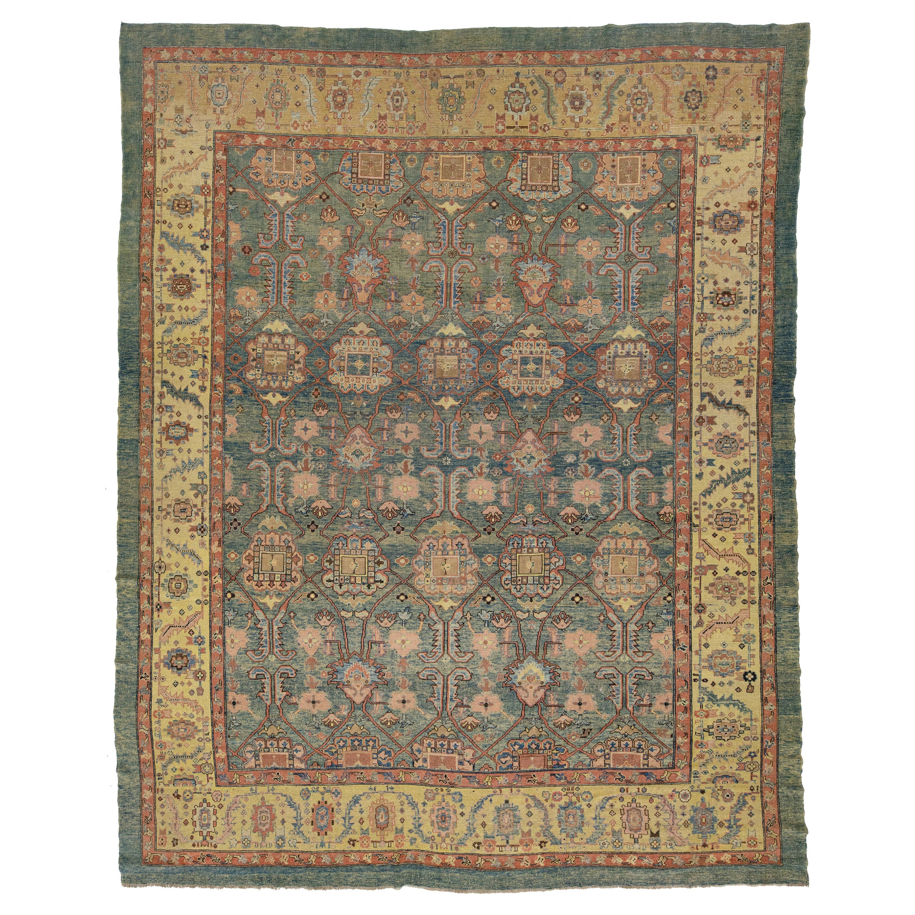 Vintage Style Bakshaish Handmade Floral Wool Rug In Blue   For Sale