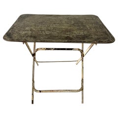 Vintage French Industrial & Distressed Metal Bistro Folding Table