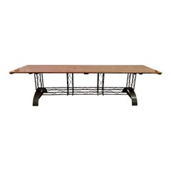 Vintage Extra Long French Architectural Iron Base Table w/ Distressed Wood Top