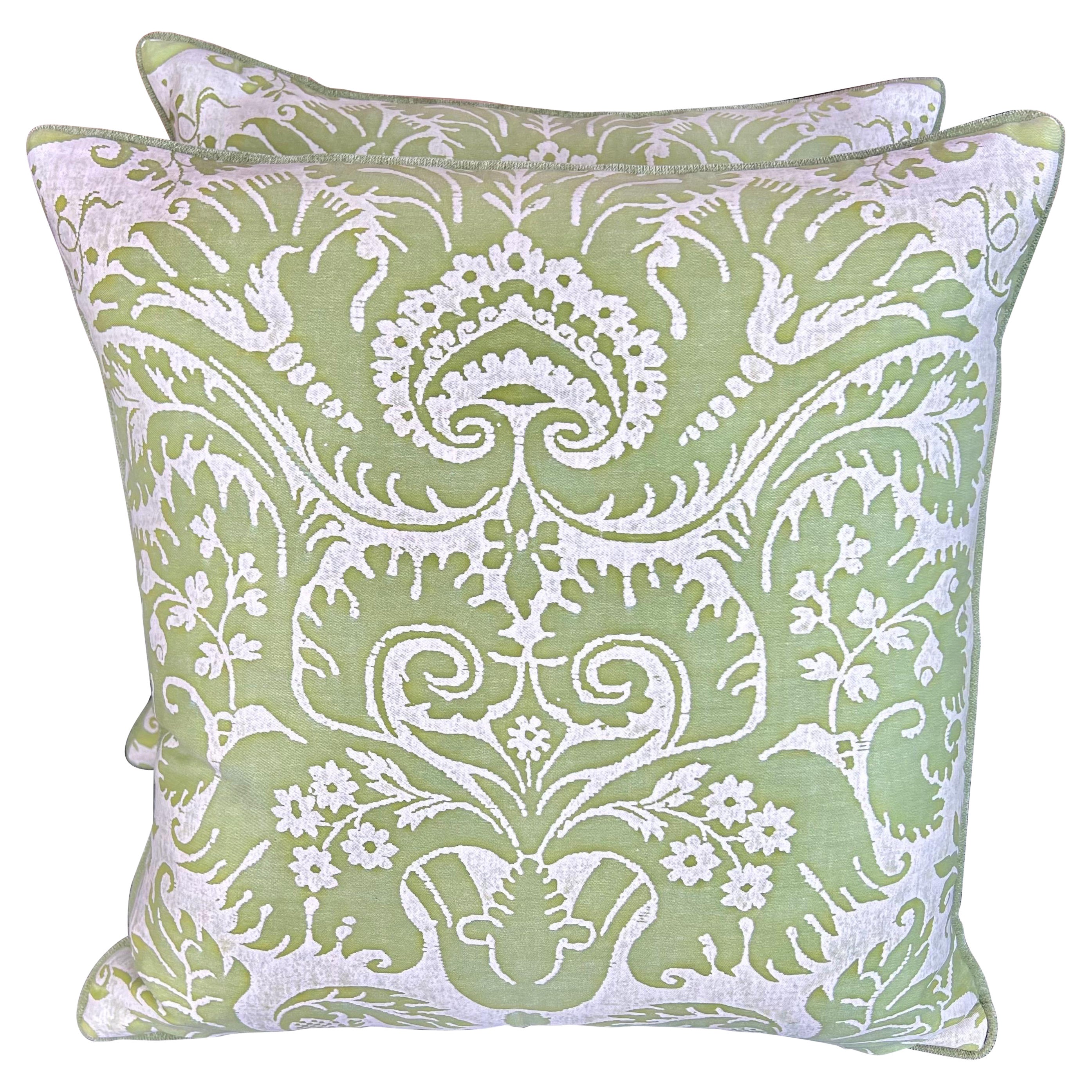 Fortuny Textile DeMedici Patterned Lime Green & Beige Pillows For Sale