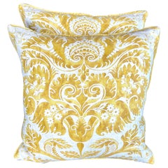 Pair of Yellow & White De Medici Patterned Fortuny Pillows