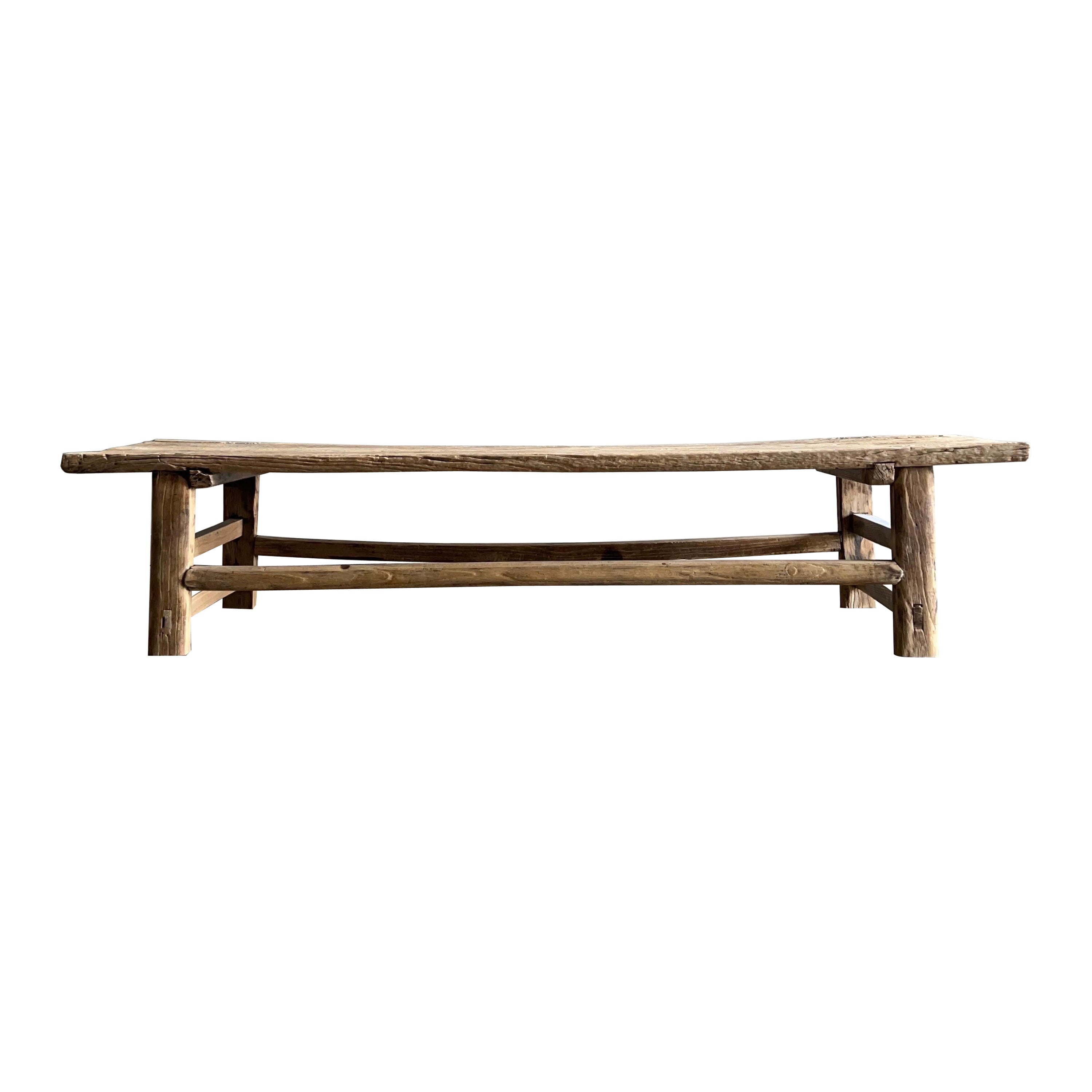 Vintage Elm Wood Coffee Table Wabi Sabi Style