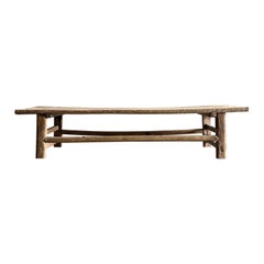Table basse vintage en bois d'orme style Wabi Sabi