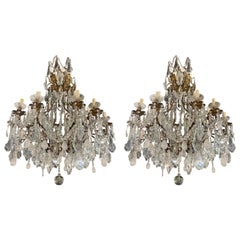 Stunning, 19thC, bronze and rock crystal, 5ft tall French chandelier (pair)
